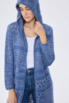 Skyler, Ajurlu, Kadın Kapüşonlu Yazlık Uzun Triko Hırka - Denim Mix - 2