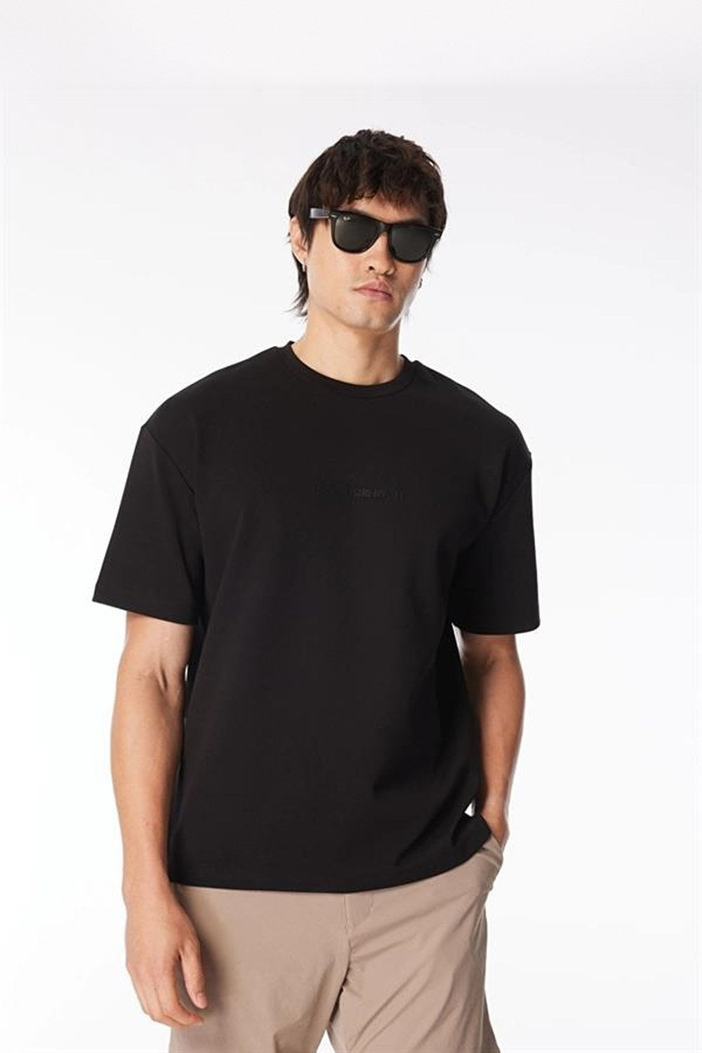 Bisiklet Yaka Arka Eteği Garnili Oversize Erkek T-Shirt - 1