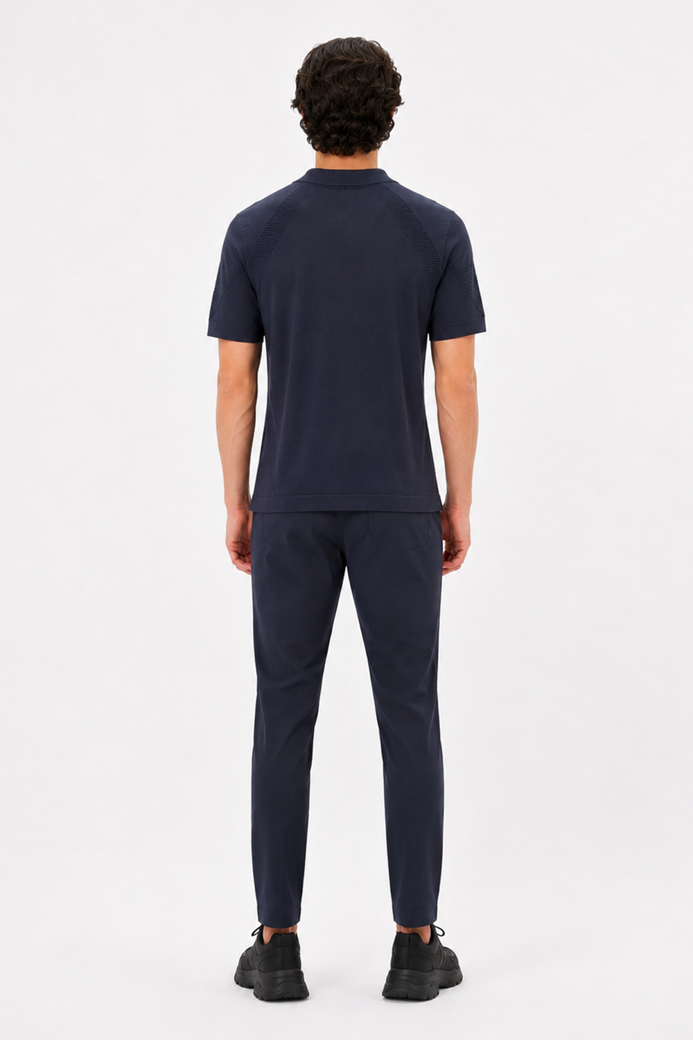 Polo Yaka Fermuarlı Basic Erkek Kazak-Lacivert - 1