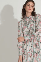 Çiçek Desen Saten Elbise - Mint - 1