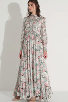 Çiçek Desen Saten Elbise - Mint - 3