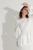 Fiyonk Detaylı Bluz Ve Kloş Etek Takımı - Beyaz - 5