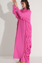 Yanları Büzgülü Kaftan Elbise - Fuşya - 4