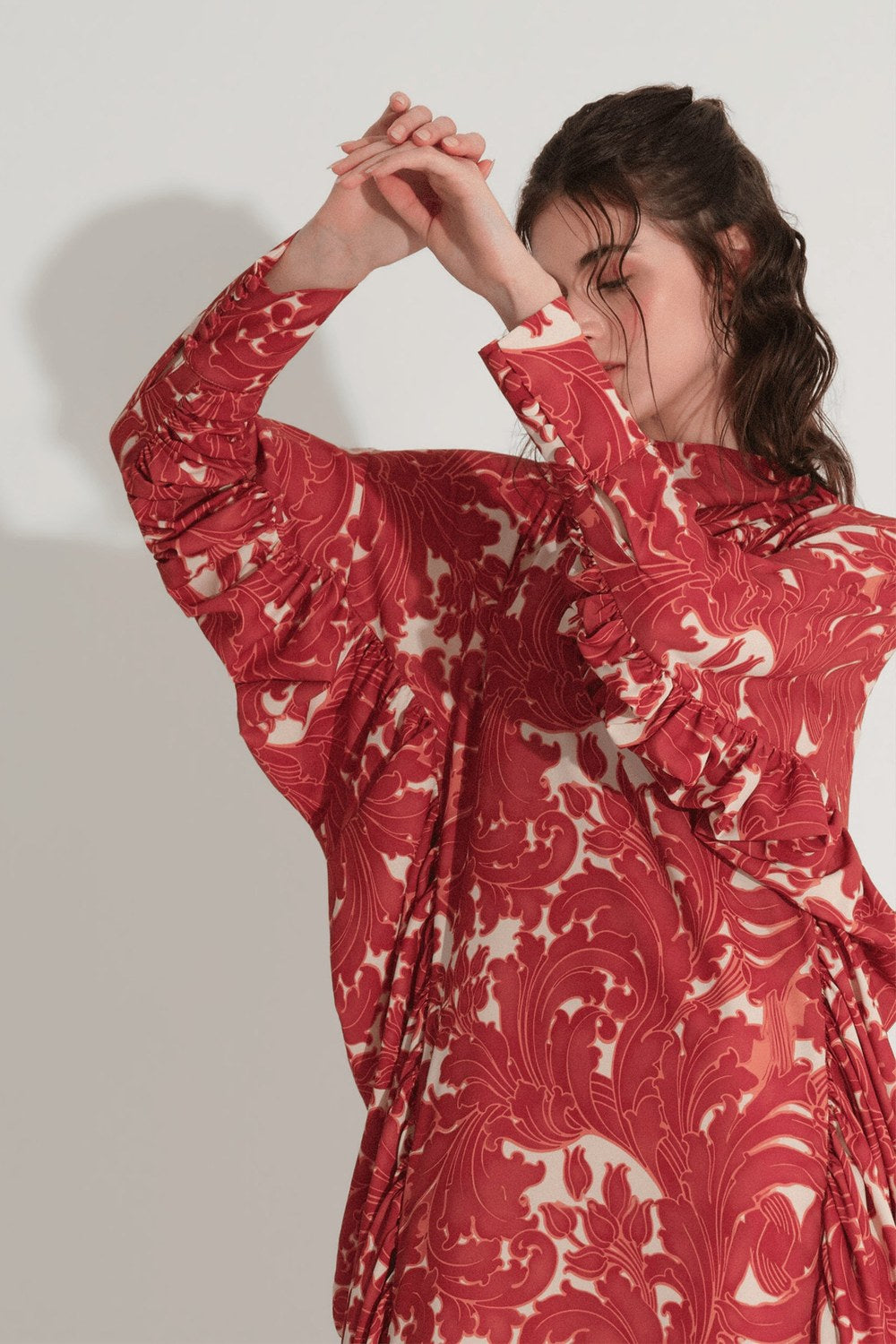 Yanları Büzgülü Kaftan Elbise - Tarçın - 1