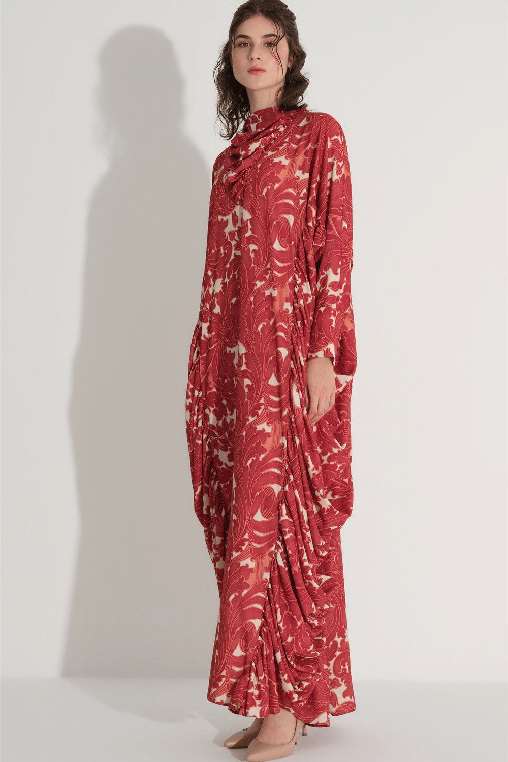 Yanları Büzgülü Kaftan Elbise - Tarçın - 3