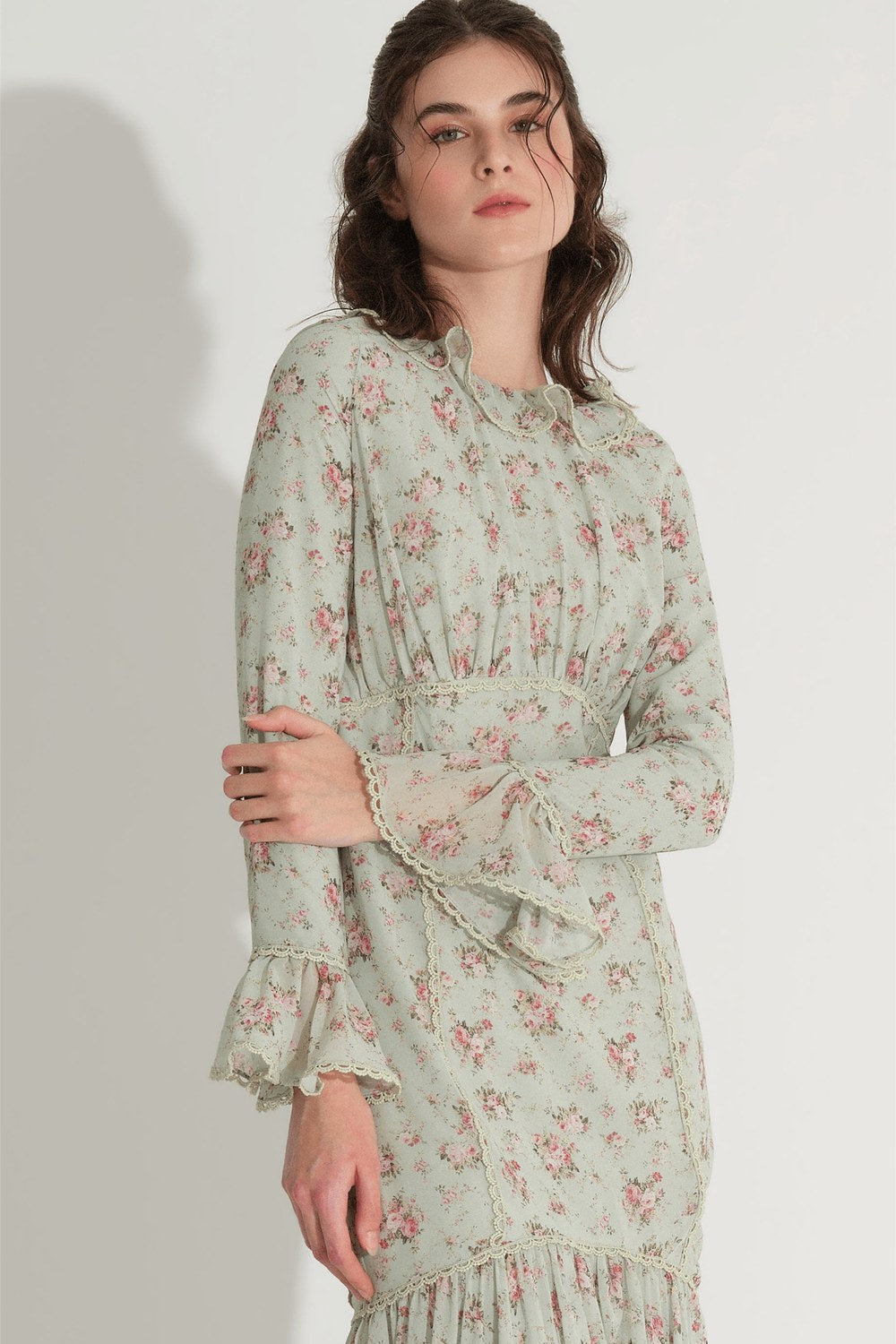 Dantelli Balık Form Elbise - Mint - 1