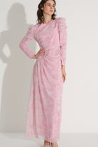 Yan Büzgü Detaylı Elbise - Pembe - 2