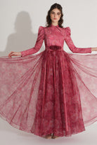 Kemerli Dalya Organze Elbise - Fuşya - 2