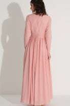 Çiçek Aksesuarlı Simli Elbise - Pembe - 4