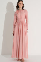Çiçek Aksesuarlı Simli Elbise - Pembe - 5