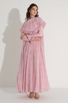 Üstü Takma Pelerinli Şifon Elbise - Pembe - 1