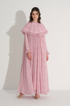 Üstü Takma Pelerinli Şifon Elbise - Pembe - 2