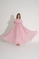 Üstü Takma Pelerinli Şifon Elbise - Pembe - 4