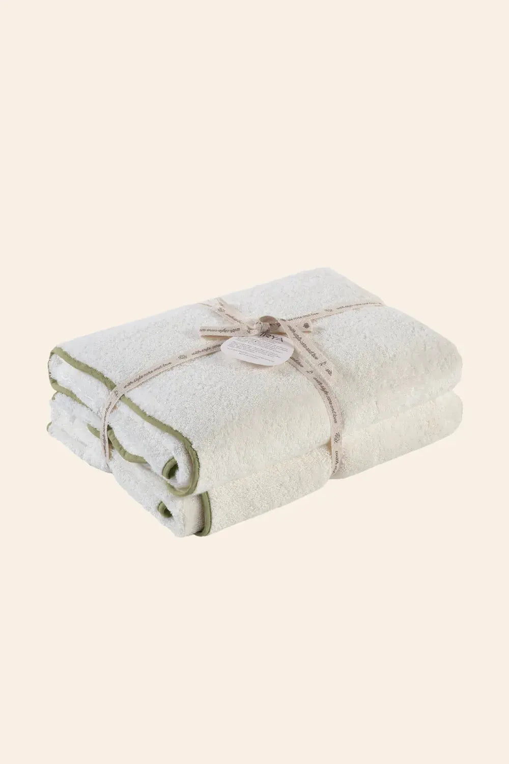 Scallop %100 Pamuk Havlu Seti Ecru+Olive - 0