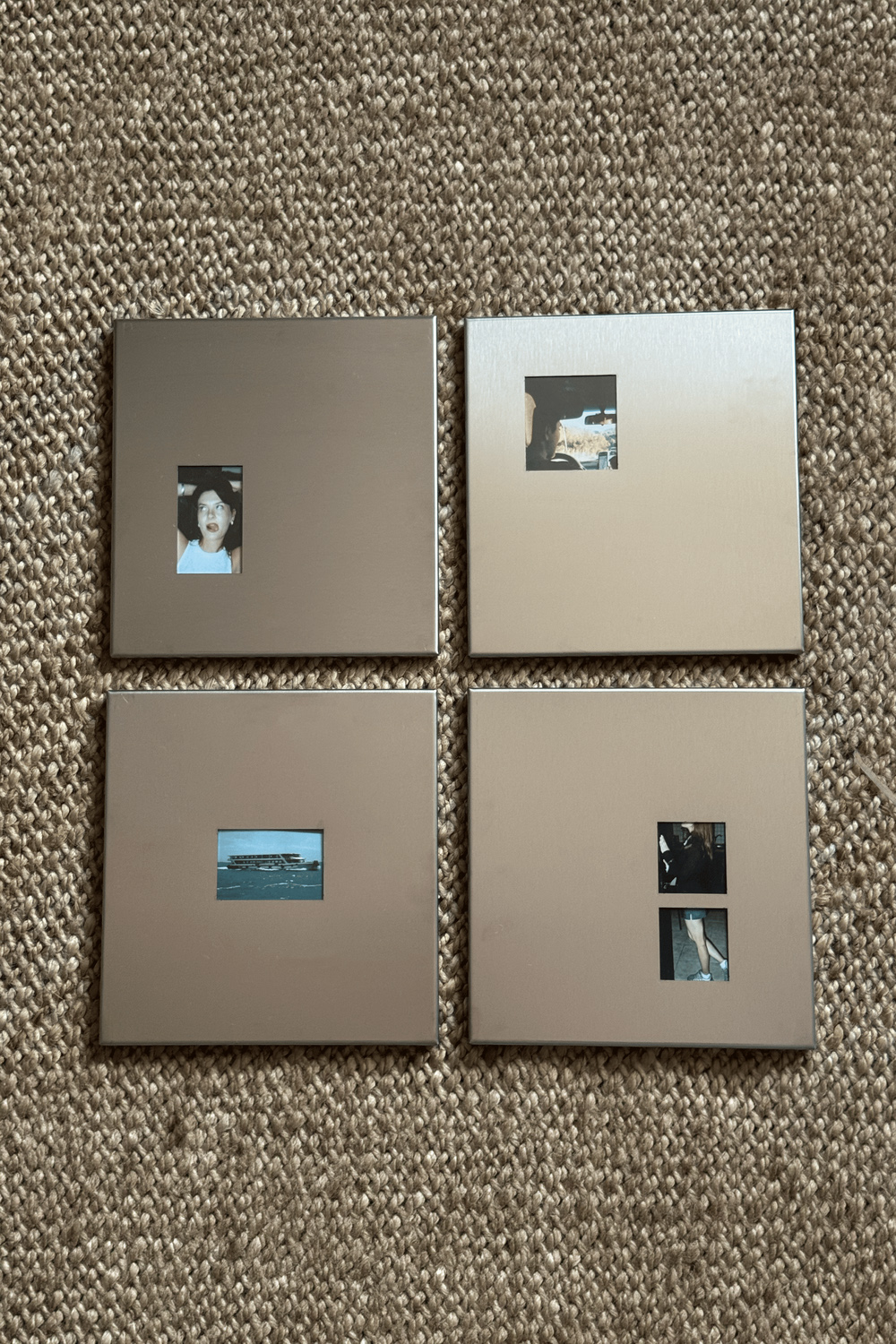 Fırçalanmış Çelik Kare Fotoğraf Paneli, Merkezi Açıklıklı - 25x25 Cm - 3