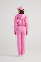 Mixed Kapüşonlu Fermuarlı Crop Sweatshirt, Pembe - 4