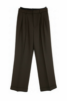 Lucille Çizgili Wide Leg Kumaş Pantolon, Kahverengi - 0