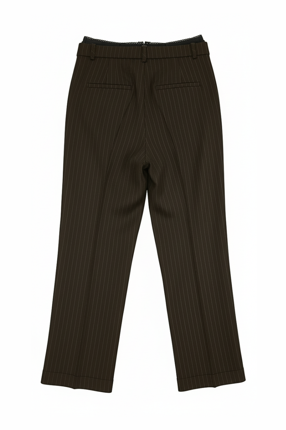 Lucille Çizgili Wide Leg Kumaş Pantolon, Kahverengi - 1