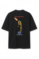 Spagetti Grafik Baskılı Oversize T-Shirt, Siyah - 1