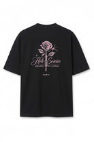 Gül Grafik Baskılı Oversize T-Shirt, Siyah - 0