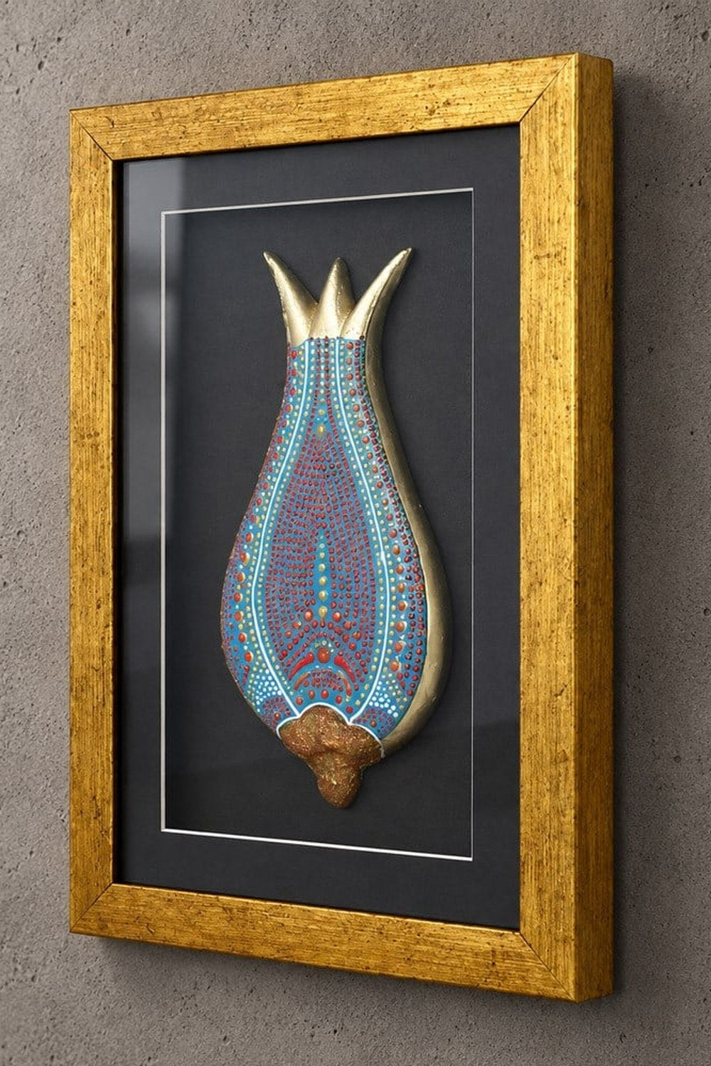 El Yapımı Lale Desenli Seramik Duvar Tablosu, Mavi - 38x26 Cm - 2