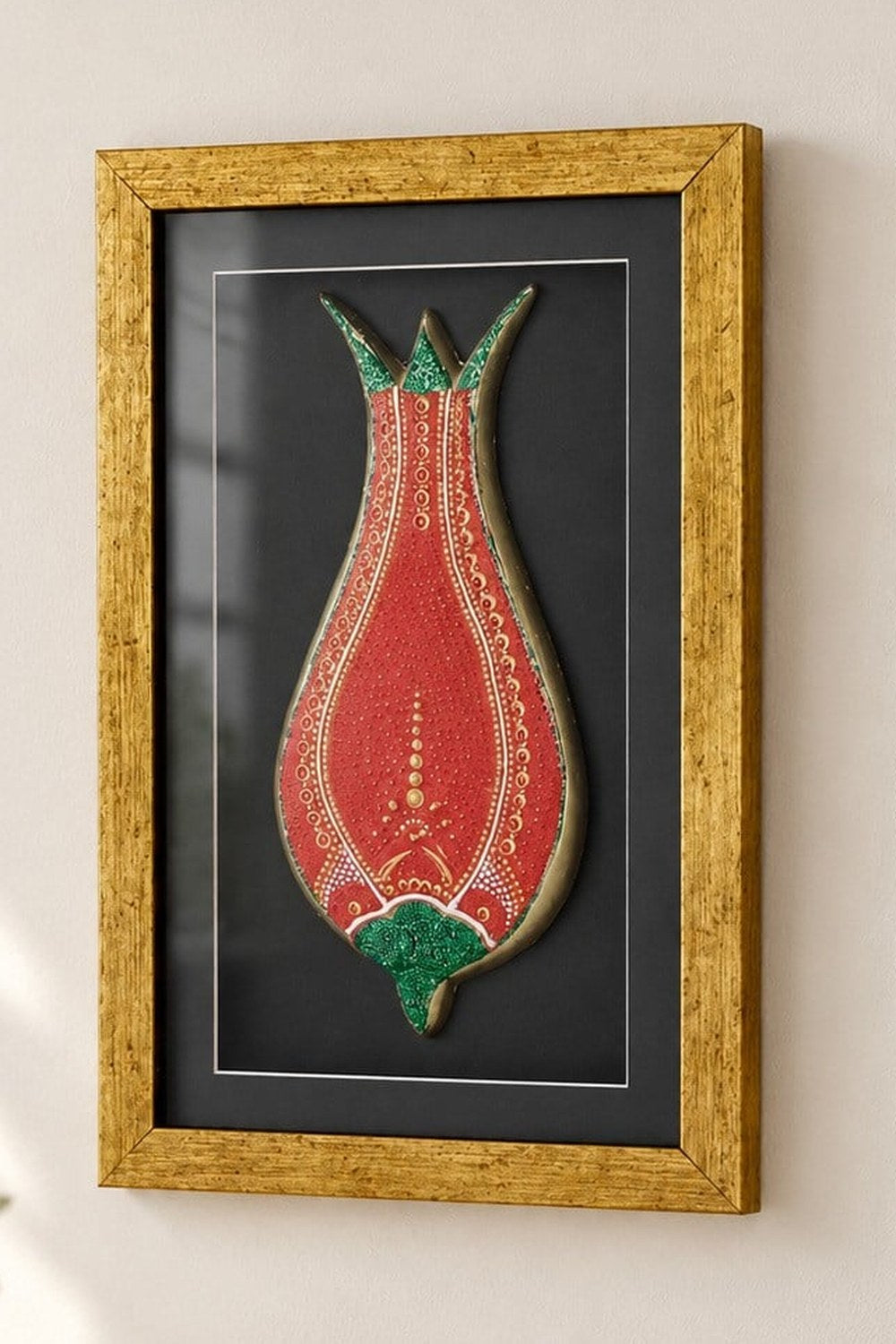 El Yapımı Lale Desenli Seramik Duvar Tablosu, Kırmızı - 43x28 Cm - 0
