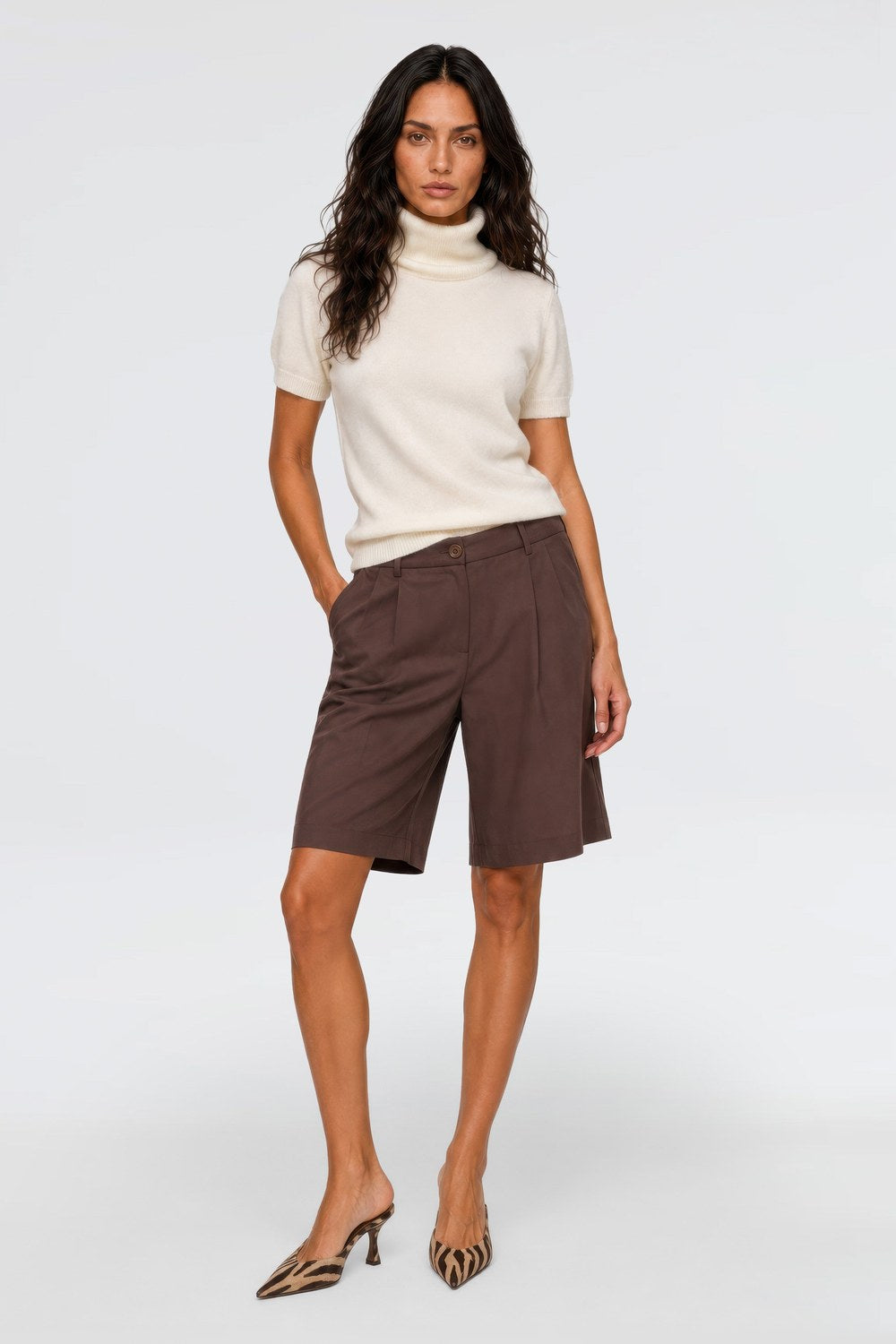 Vera Tencel Bermuda Şort, Kahverengi - 3
