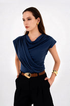 Anny Drapeli Kolsuz Bluz - Lacivert - 2