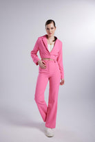 Yüksek Bel Düğme Kapamalı Panky Kumaş Pantolon,Pembe - 5