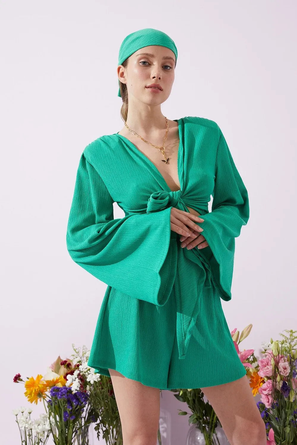 Kruvaze Crop Bolero - Yeşil - 0