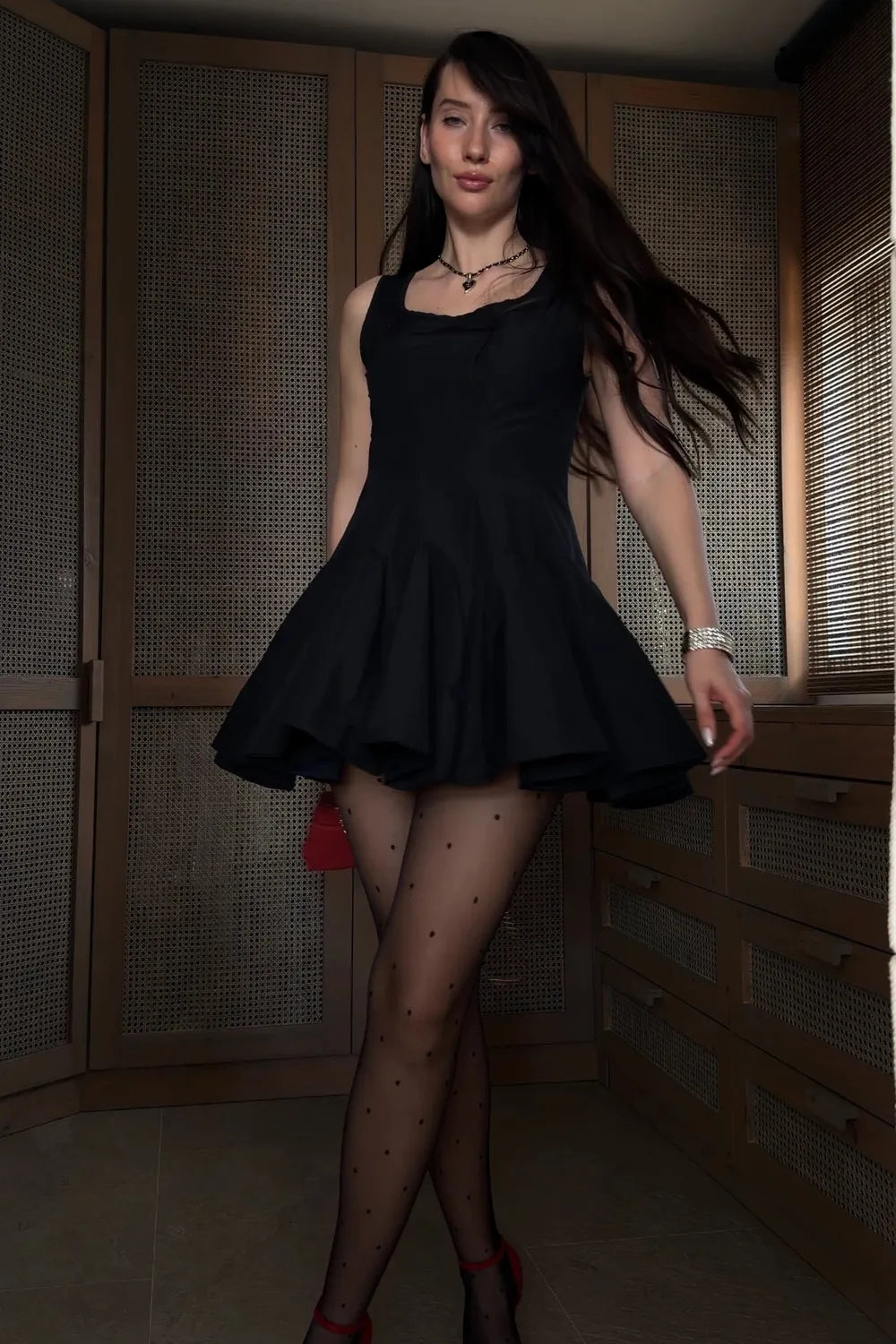 Black Muse Dokuma Balon Etekli Elbise, Siyah - 2