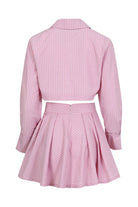 Emilia Çizgili Crop Gömlek Ve Pileli Etek Takımı, Pembe - 4