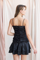 Siyah Drapeli Mini Elbise - 3
