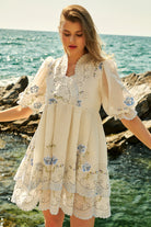 Mavi Çiçek Nakışlı Elbise Sindy - 2
