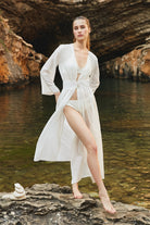 Kemerli Beyaz Plaj Elbisesi - 1
