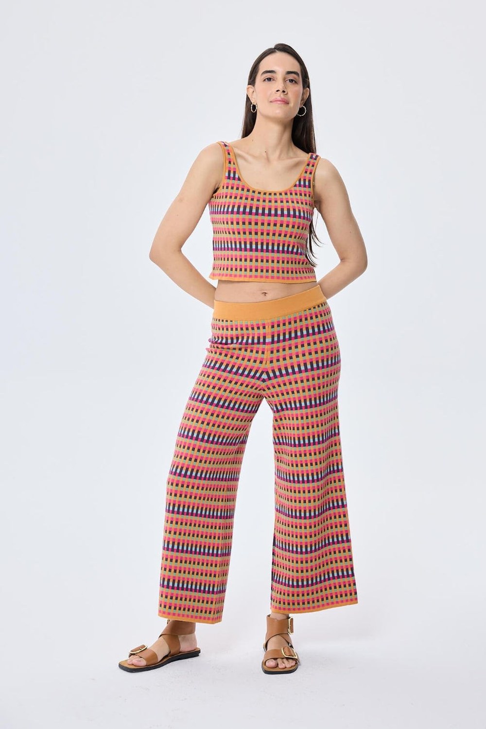 Illusion Jakarlı Organik Pamuk Kadın Mevsimlik Triko Pantolon Multi / Hardal - 3