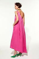Chrissy Tek Omuz Saten Elbise Fuschia - 5