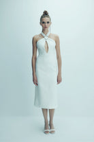 Viana Krep Midi Elbise Vanilla Ice - 5
