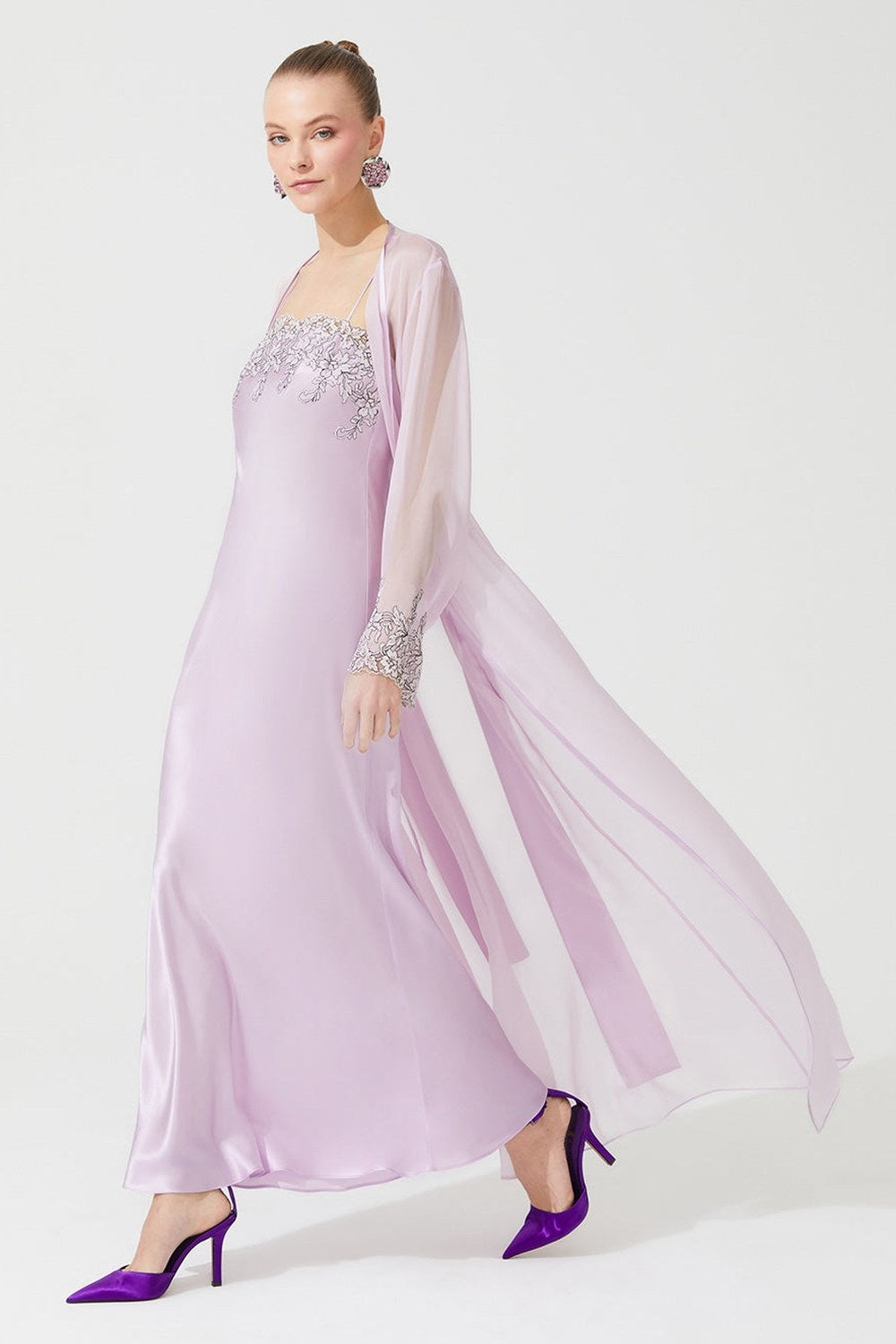Zen İpek Uzun Sabahlık, Pembe - 3