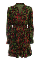 Ikat Fırfırlı Mini Elbise - Haki - 5