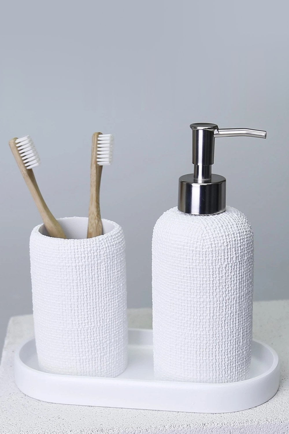 Natural Beyaz 5 Parça Polyester Banyo Seti - 2