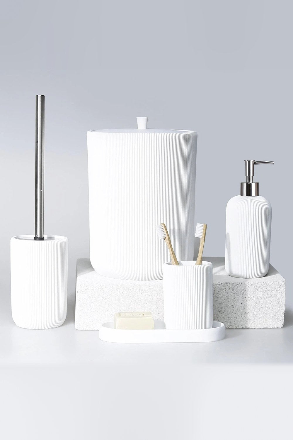 Lydia Beyaz 5 Parça Polyester Banyo Seti - 2