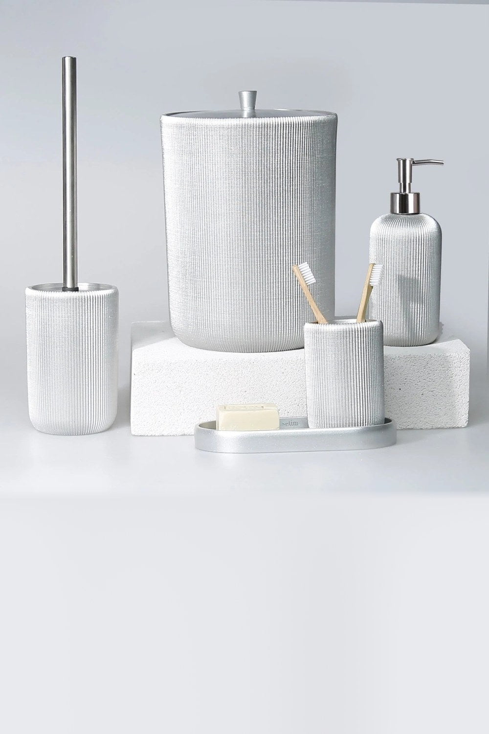 Lydia Gümüş 5 Parça Polyester Banyo Seti - 0