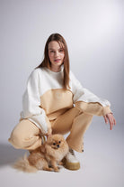 Şardonlu 3 İplik Logolu Oversize Sweatshirt, Bej - 0
