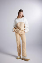 Şardonlu 3 İplik Logolu Oversize Sweatshirt, Bej - 1