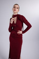 Şal Yaka Detaylı Serre Bluz Bordo - 1