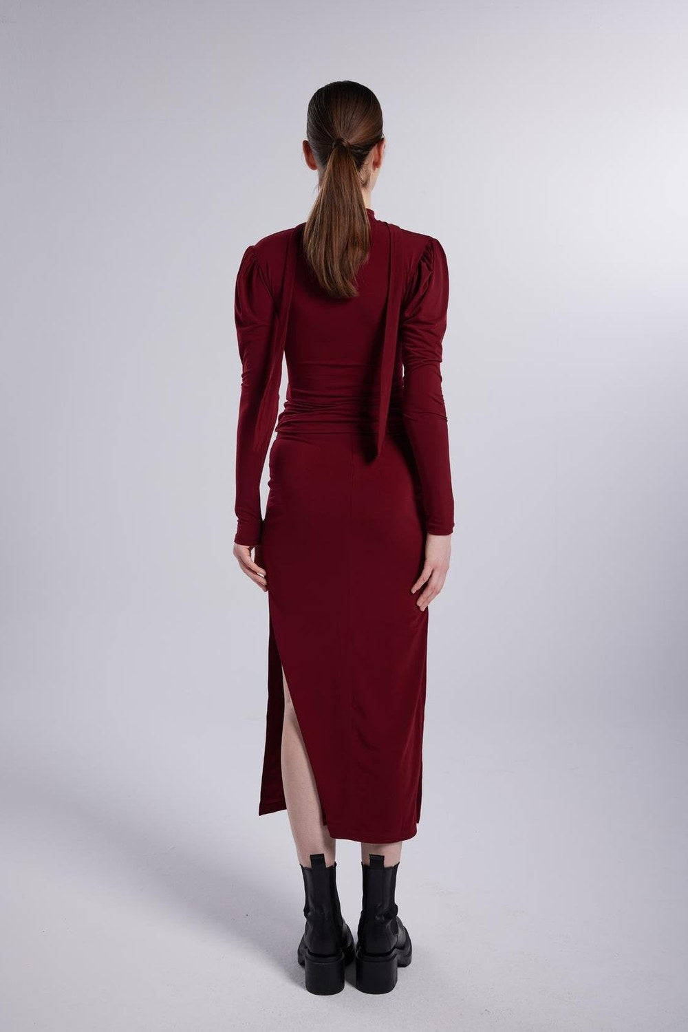 Şal Yaka Detaylı Serre Bluz Bordo - 4