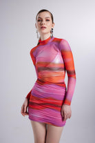 Balıkçı Yaka Tül Bluz Ve Astarlı Mini Etek İkili Takım, Pembe - 5