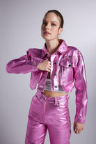 Varak Kaplama Crop Ceket, Pembe - 2