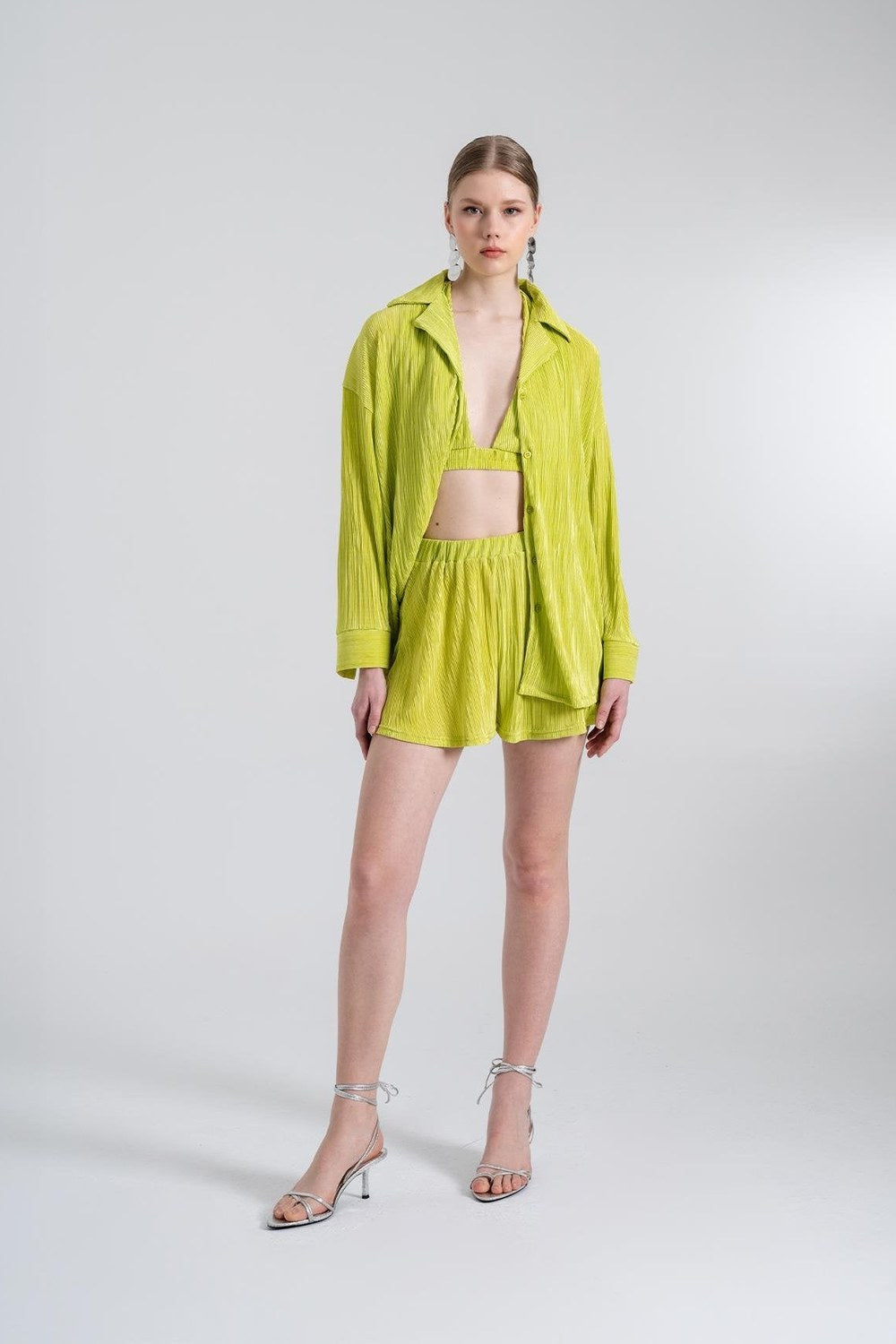 Oversize Düğme Kapamalı Comfy Oversize Gömlek Yeşil - 0